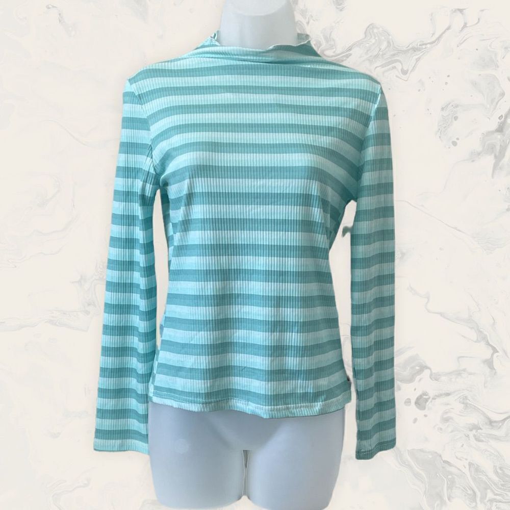 Cali Be Womens Long Sleeve Mock Neck Top Ribbed T-shirt-Size XL -Green